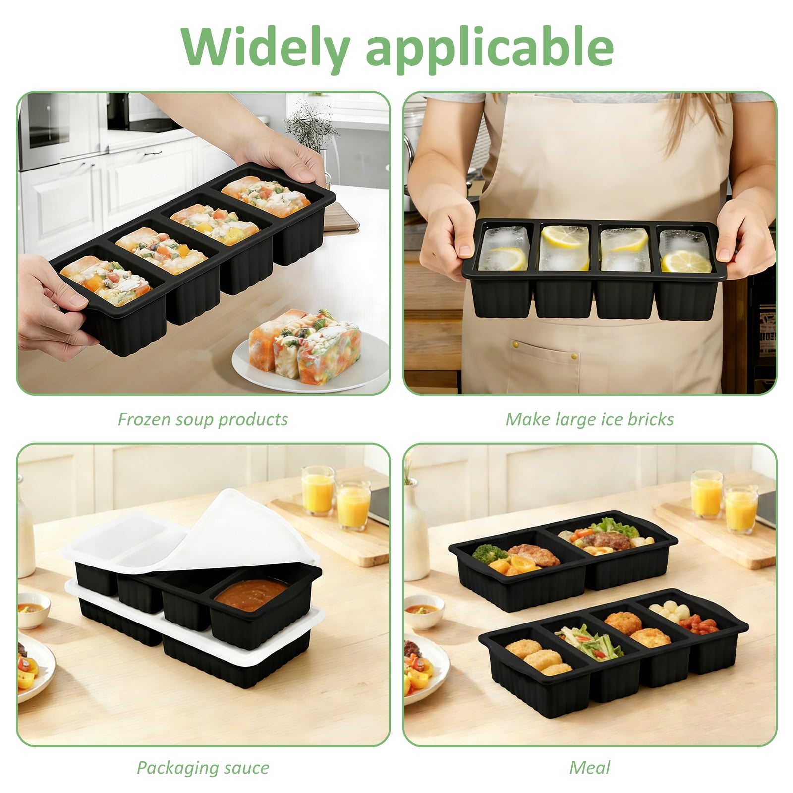 FYJUCPA Silicone Freezer Tray with Lid, 2Pcs Soup Freezer Container Mold Ice Cube Tray Set, Portion Control Meal Prep Oven Dishwasher Safe