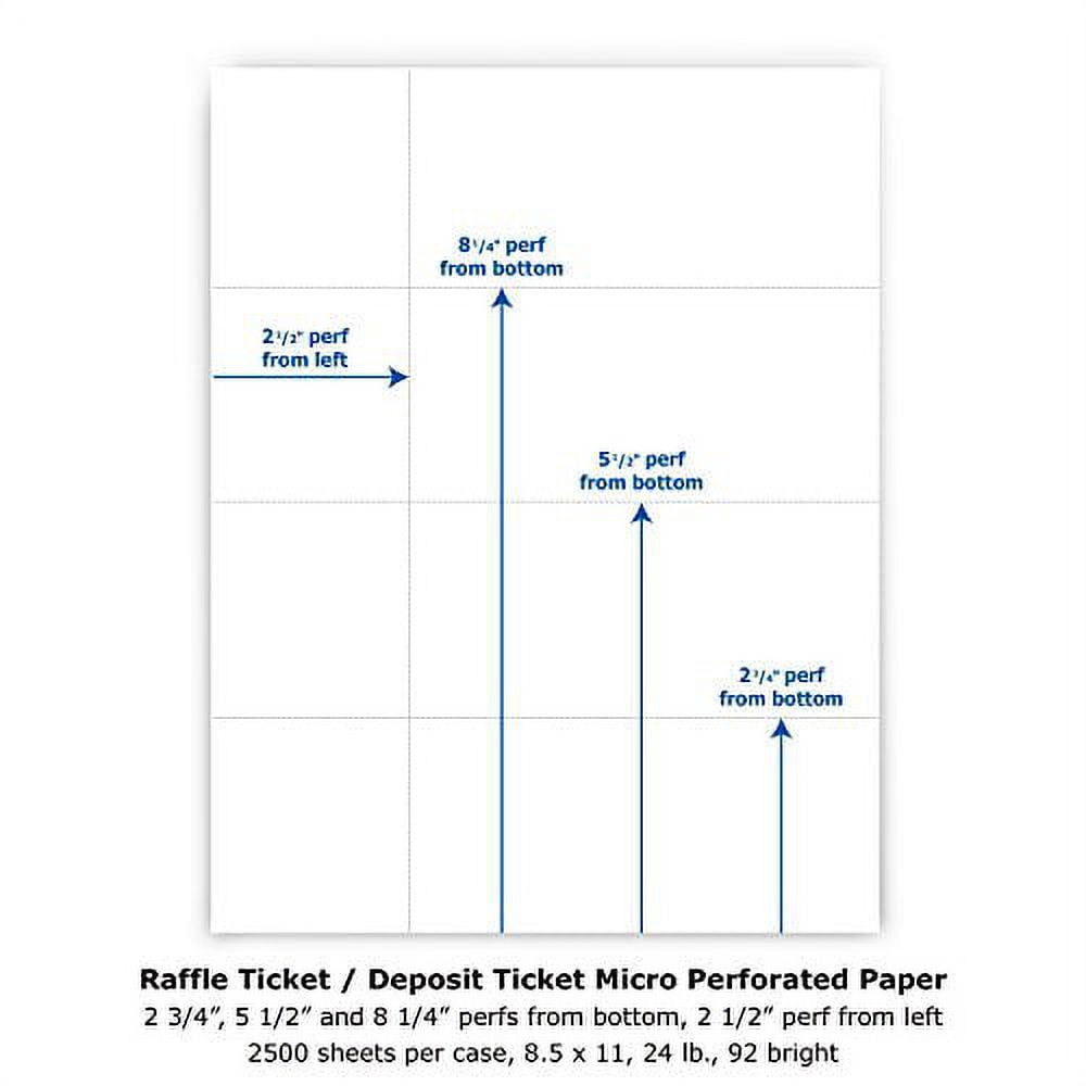 DocuGard Perforated Paper for Deposit Tickets, Raffle Tickets, and More, Tear-Away Stubs, 8.5 x 11, 24 lb, 4 Perfs, 2500 Sheets, White (04289)