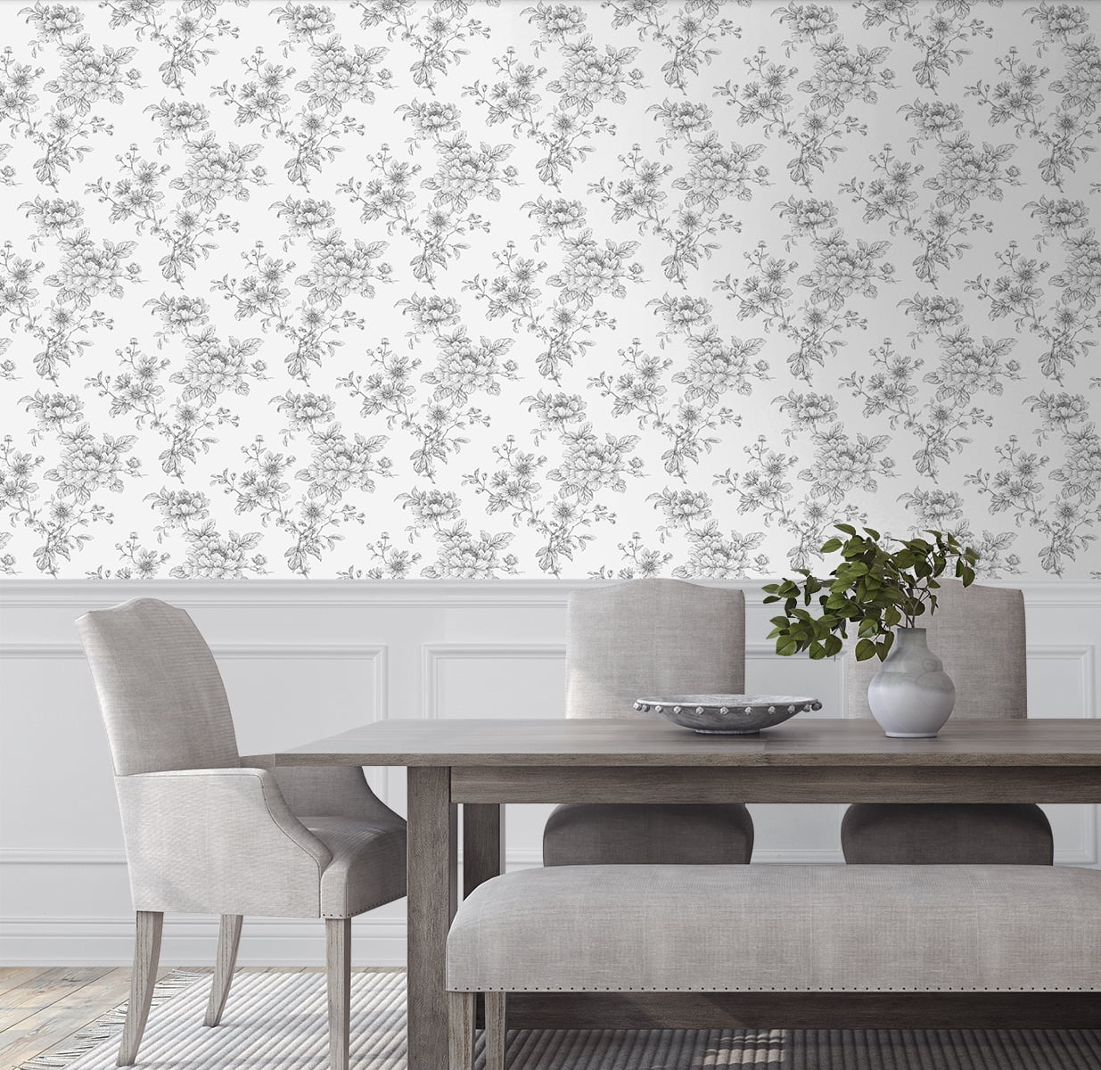 NextWall Grey Sketched Floral Peel and Stick Wallpaper