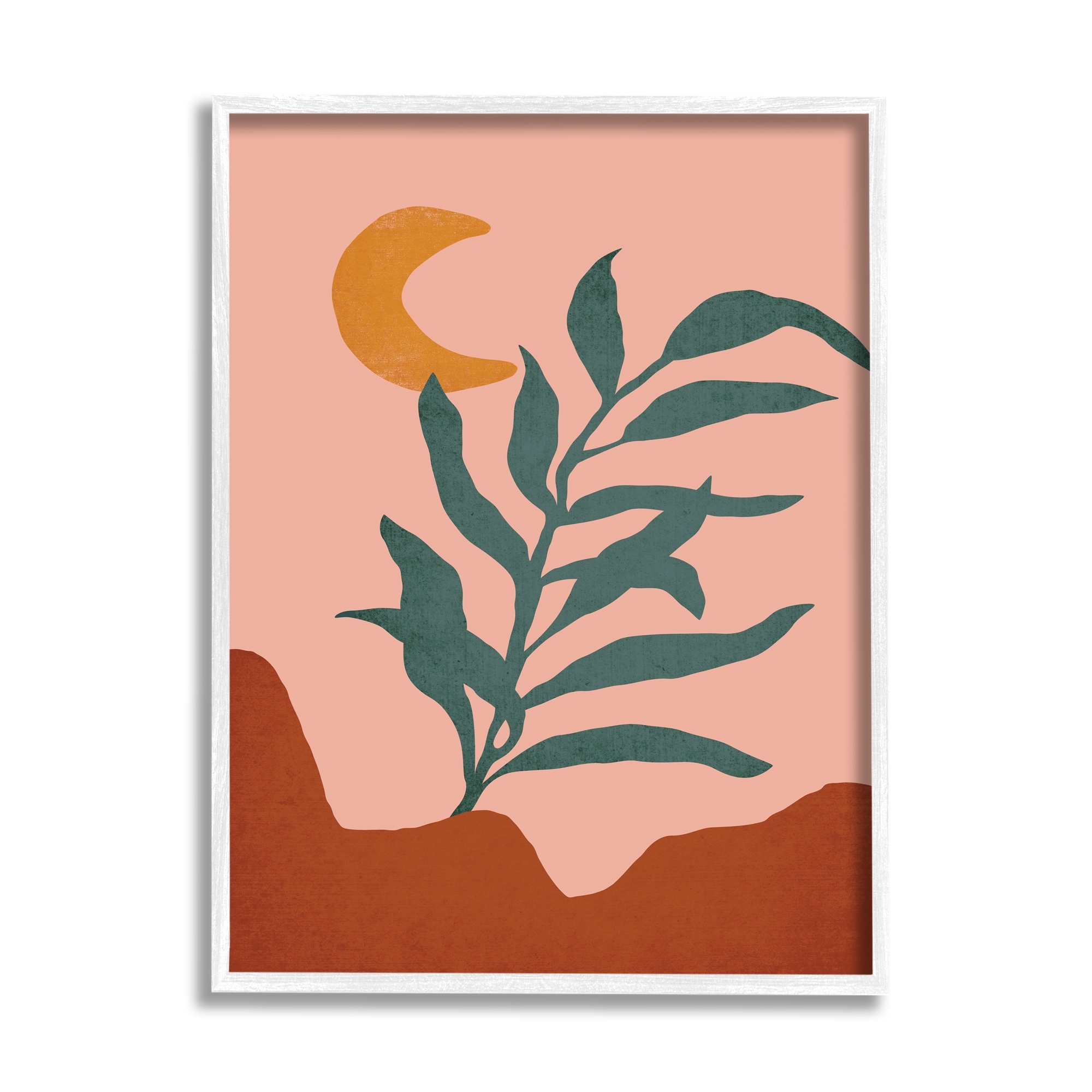 Stupell Industries Blooming Plant Leaf Pleasant Desert Crescent Moon Graphic Art White Framed Art Print Wall Art, Design by JJ Design House LLC