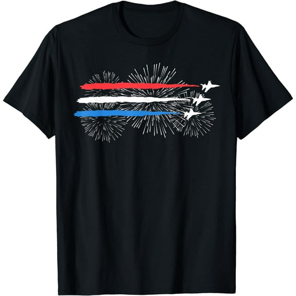 t-shirt Red White and Blue Fighter Jets with Fireworks 4th of July T-Shirt mens t shirt,black,women,funny,misfits,men,journey