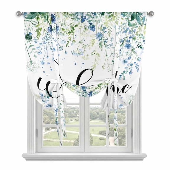 Orange Linen Stripes Tie Up Curtain for Window, Farmhouse Adjustable Tie Up Balloon Curtain Valances Rod Pocket Window Treatment for Kitchen Bathroom Bedroom 52"x63"