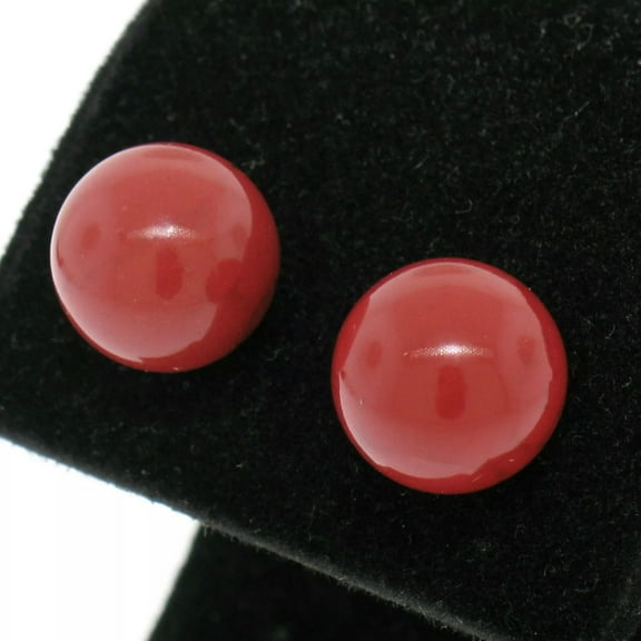 K-KED NEW 925 Sterling Silver 10mm Round Red Coral Shell Pearl Earrings Simple Studs