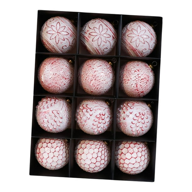 12 piezas de adornos navideños de bolas de 8 cm multiusos rústicos para decorar resistentes Rojo Blanco