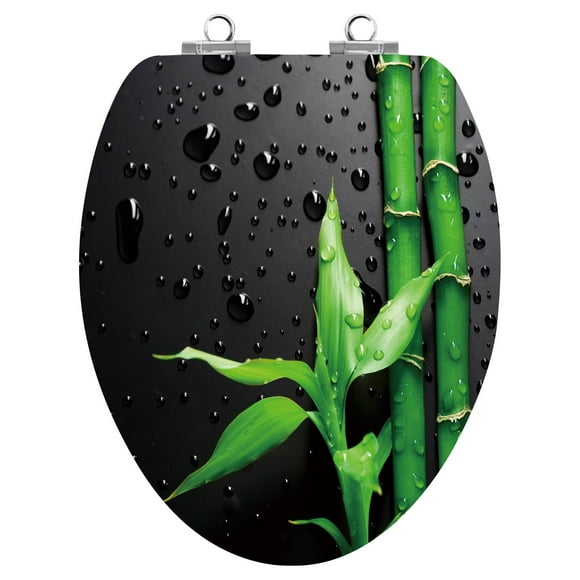 TOPSEAT Art of Acryl Elongated Toilet Seat w/Slow Close Chromed Metal Hinges, Wood, Piano Black