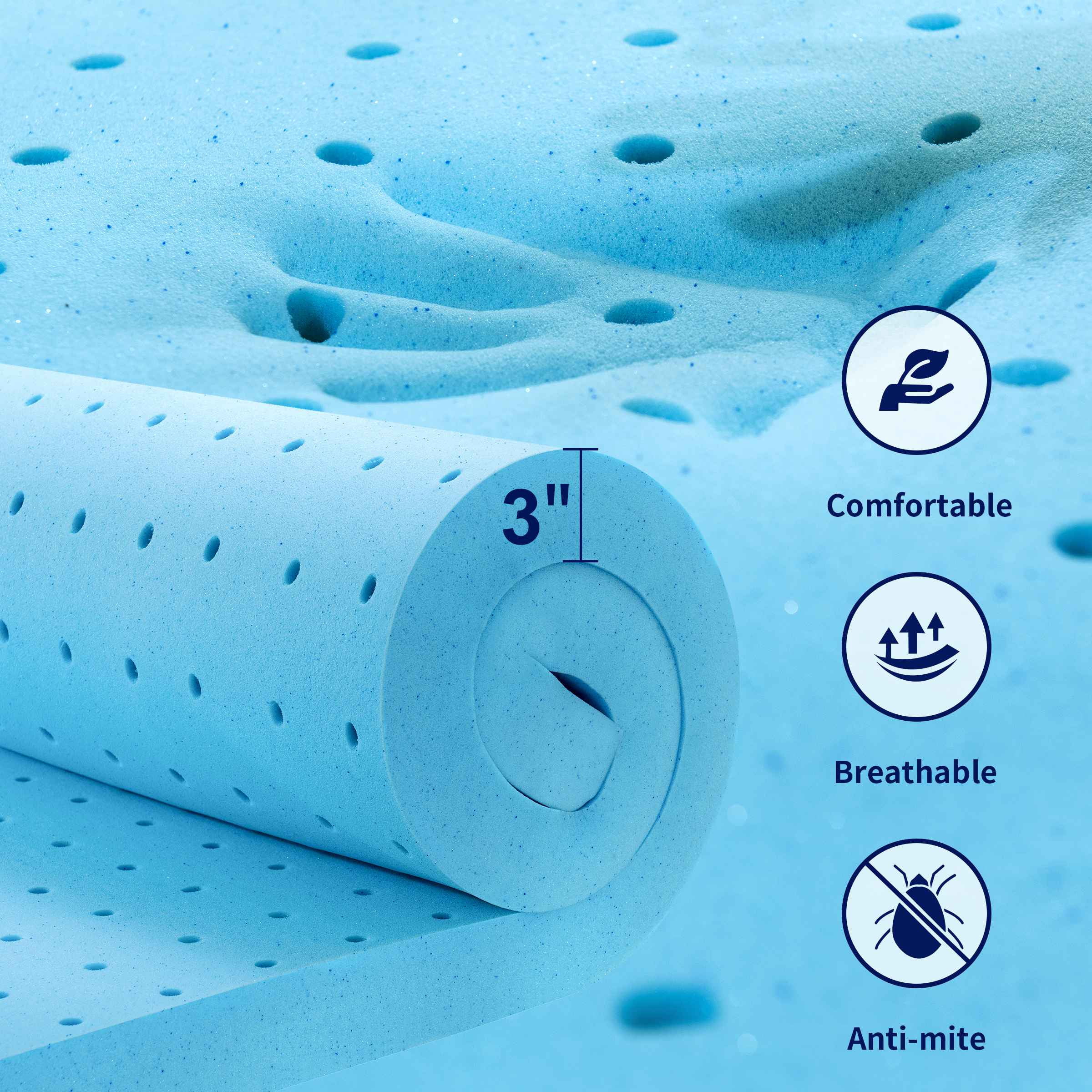 Subrtex 3" Memory Foam Mattress Topper Gel Infused Mattress Pad, King