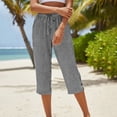 thumbnail image 4 of Capris Leggings for Women New Stripe Capris for Women Lightweight Linen Loose Fits Capris Elastic Waist Straight Leg Casual Pants with Cropped Pockets, 4 of 6