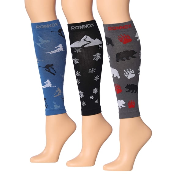 RONNOX Calf Compression Sleeve 3-Pairs (12-14 mmHg is Best Athletic & Medical for Women,Travel,Running,Nurses,Flight,Edema CP20-S