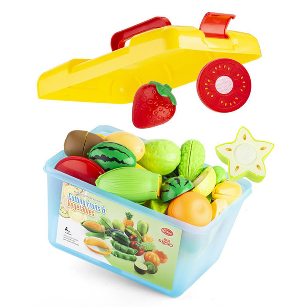 Realistic Kitchen Vegetables kids Food play Cutting 28 Pieces in basket 