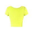 thumbnail image 3 of A2Y Women's Basic Ribbed Short Sleeve Rayon Crew Neck Fitted Crop Top Tee Neon Cyber Green S, 3 of 5