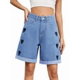 thumbnail image 3 of Women'S High Waist Long Jean Shorts for Women Ripped Distressed Jeans Short Love S, 3 of 9