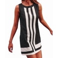thumbnail image 2 of Vestido Mini Bohemio con Bloques de Color para Mujer, Informal, Fluido, de Verano, Sin Mangas, A Rayas, para Playa, Color Negro, Talla L, 2 of 7
