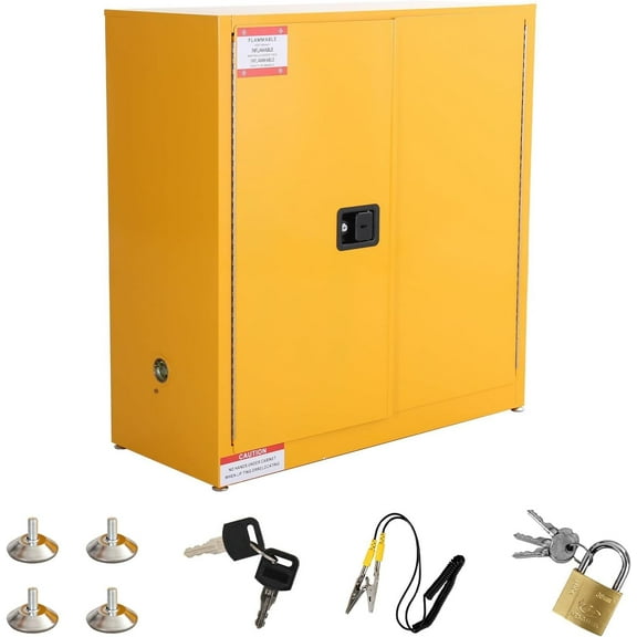 30-Gallon Flammable Safety Cabinet, 44" Tall Industrial Flammable Liquid Storage Cabinet with 2 Adjustable Shelves, Manual Close Doors, Galvanized Steel Construction, OSHA & NFPA Compliant