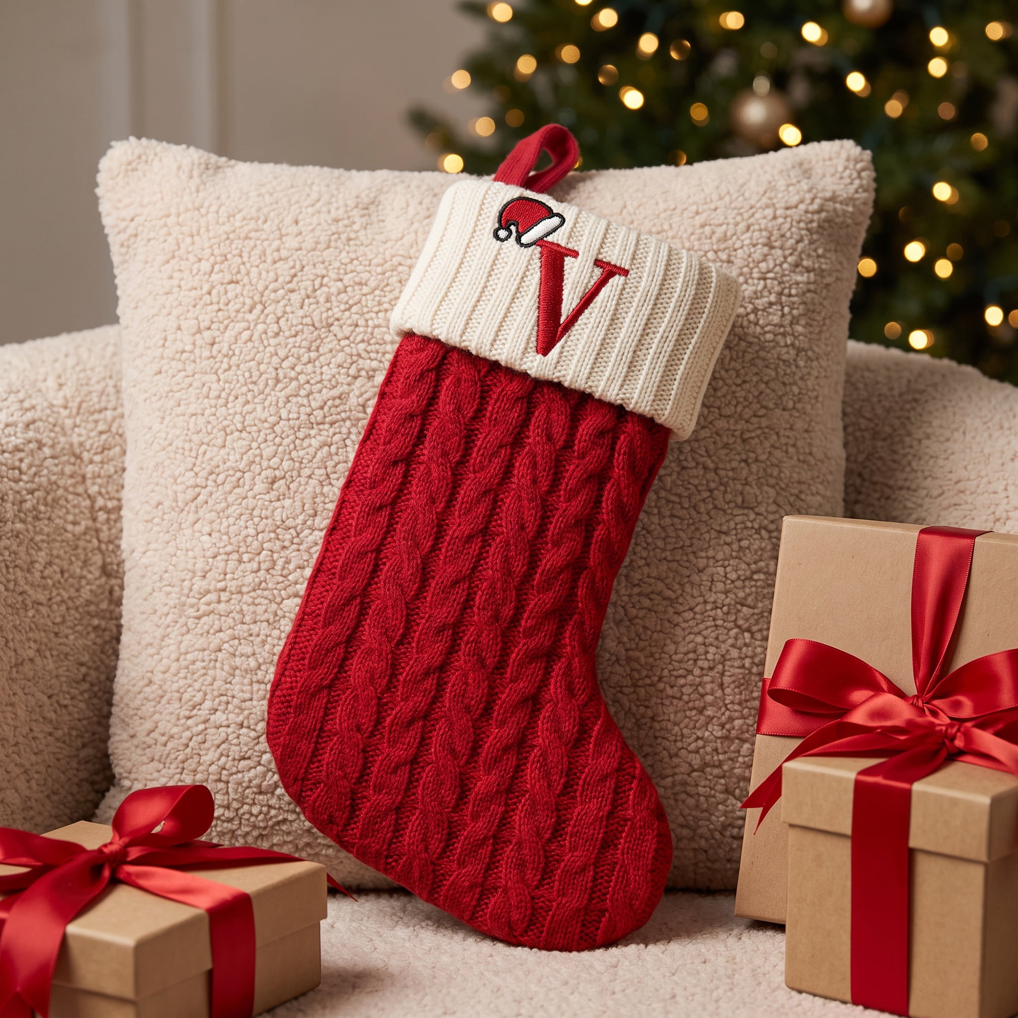 Unique Bargains Cartoon Christmas Luxury Grand Hearth Accent Stocking Letter V 8"