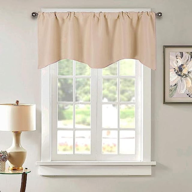 Nvzi Cenefa de cortina opaca sólida para cocina/dormitorio, cenefa festoneada con bolsillo para barra, paneles de cortina cortos (52" x 18", beige)