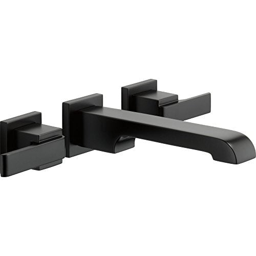 Delta Faucet Ara Robinet Mural, Robinet de Salle de Bain Noir Mat, Robinet de Salle de Bain Mural 3 Trous, Robinet de Salle de Bain à Entraxe, Noir Mat T3567LF-BLWL