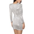 thumbnail image 4 of Efsteb Fall Fashion 2025 Women's Sequin Dress Slim V Neck Long Sleeves Knee Length Bodycon Dress Ruched Sparkly Bodycon Club Mini Dresses (White,L), 4 of 7
