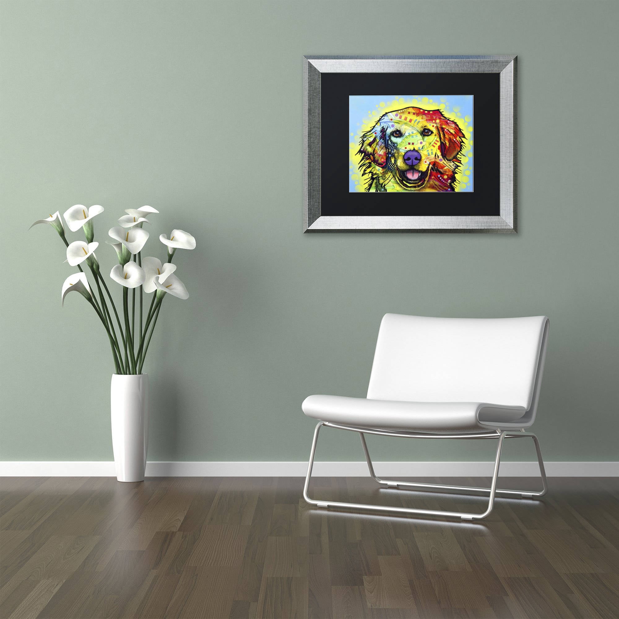 Trademark Fine Art "Golden Retriever" Canvas Art by Dean Russo, Black Matte, Silver Frame