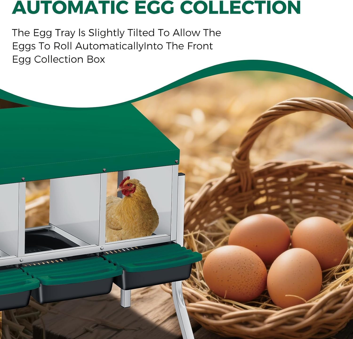 Sunvasagoo Zinc Alloy Chicken Nesting Box, 3/4 Hole Roll Away Egg Laying Box w/ Removable Tray, Wall Mount or Freestanding
