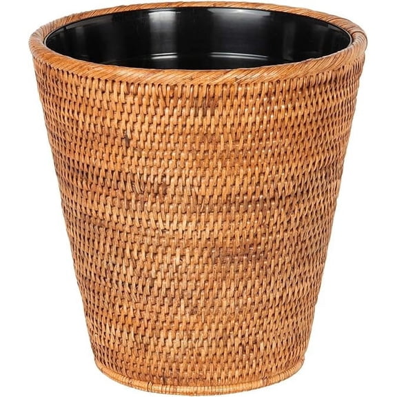 Kouboo La Jolla 2 gal Removable Liner Rattan Wastebaskets with Plastic Insert, Brown
