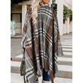 thumbnail image 3 of Dteck Women's Shawl Wrap Poncho Knitted Plaid Open Front Cardigan Shawls for Fall Winter, Gray/Brown, 3 of 5