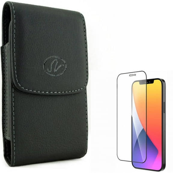 Screen Protector & Case Belt Clip for iPhone 12 Pro Max - Combo with Anti-Glare Tempered Glass Matte 3D & Leather Holster Cover Pouch