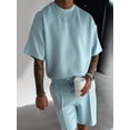 thumbnail image 5 of Men's Sets Crew Neck Set Pockets 2 Piece Shirt Shorts Outfit for Summer Light Blue M, 5 of 7