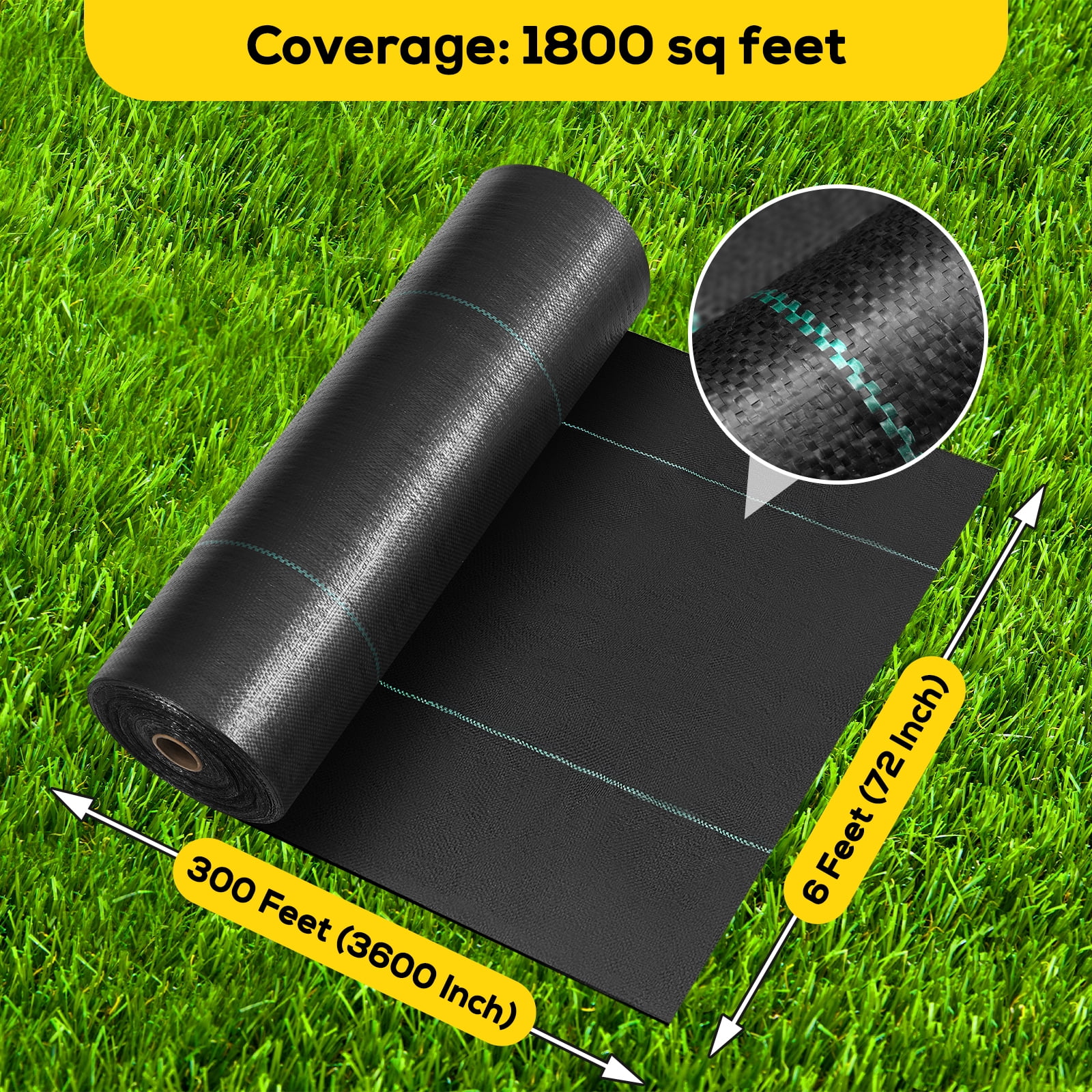 TrumanPick 6x300ft Weed Barrier Fabric, 3.2oz Heavy Duty Landscape Fabric, Woven Geotextile Fabric for Underlayment, Driveway Fabric & Garden Weed Control Cloth