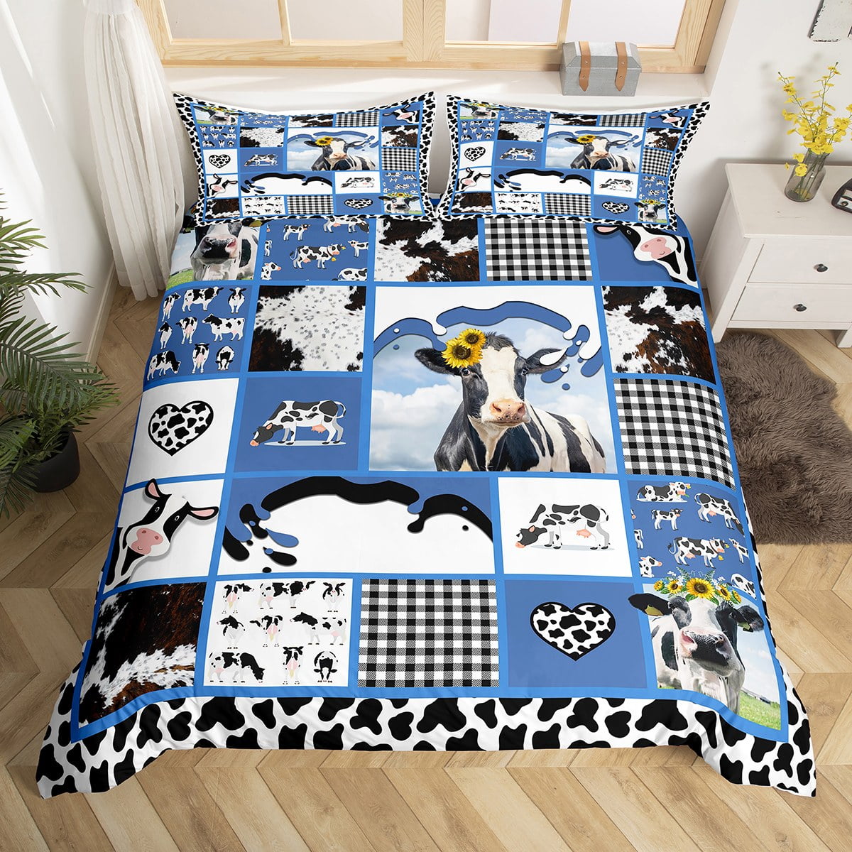 Milk Cow Bedding Set Patchwork Cow Print Comforter Cover Farm Animals