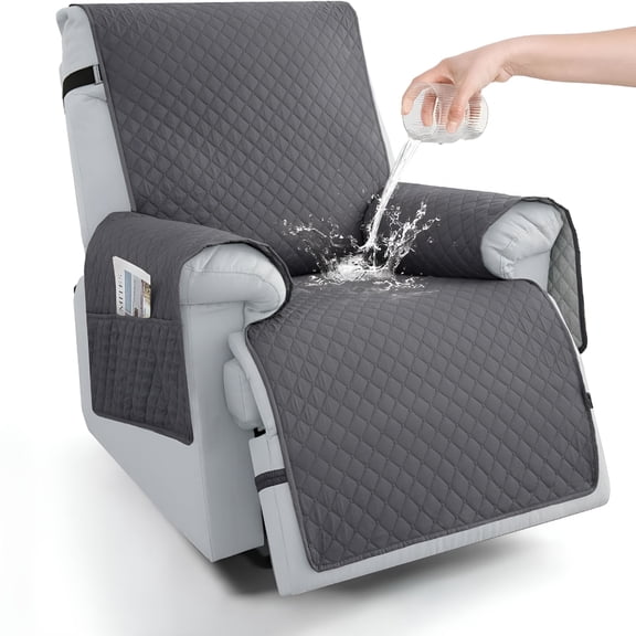 ARLAJO 100% Waterproof Recliner Chair Covers,Non Slip Recliner Cover for Chair with Pocket Furniture Protector Washable Slipcover with Elastic Straps for Kids,Pets,Dogs (Dark Gray,23.6")
