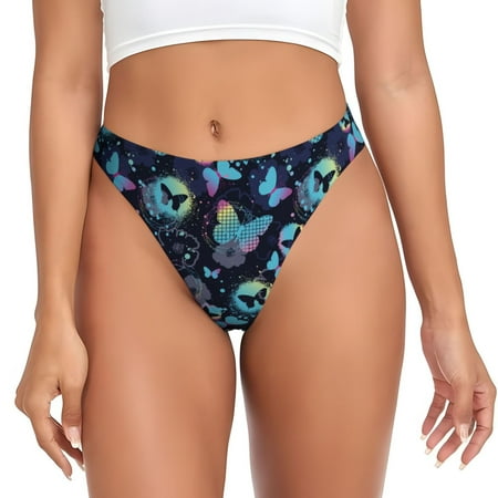 Thongs for Women - Blue Butterfly A No Show Seamless Womens Thongs Underwear  Soft Stretch G String Thongs for Women Cuteness Ladies Thong Bikini Panties Briefs