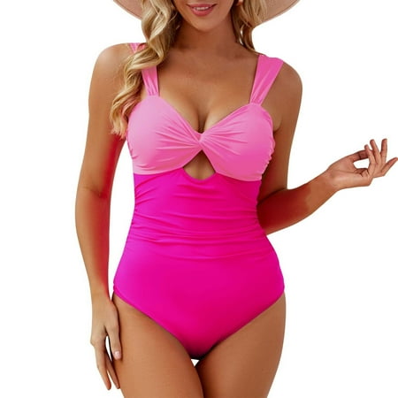 Duoif One Piece Swimsuit Women  Women s Spring/Summer New Casual Mesh Splicing Sexy Tight Pants Swimwear with Chest Pads Womens Swimsuits Tummy Control Swimsuits for Women Pink L