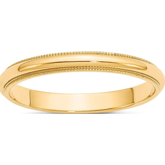 14K Yellow Gold 3mm Milgrain Half-Round Wedding Band (Size 4) Made In United States m030-4