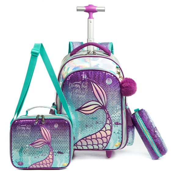 Mochila con ruedas Meetbelify Mermaid para niñas Elementary Sch
