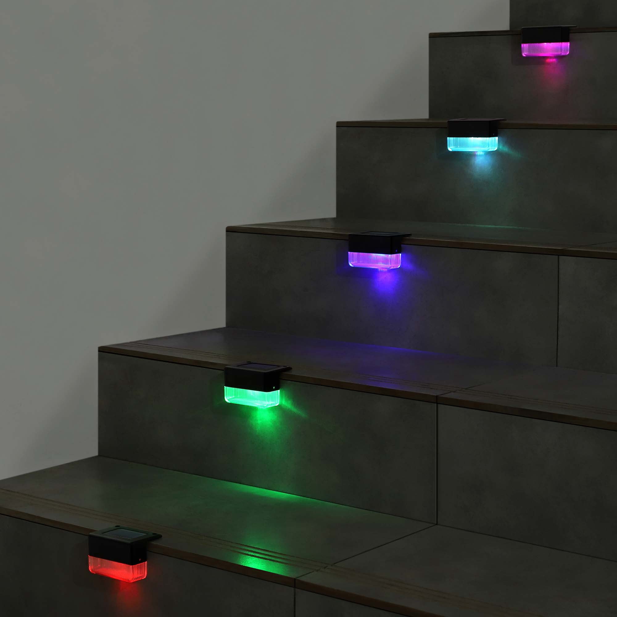 Fence Solar Lights 4 Pack Warm White & Multicolor Color Changing Deck Lights IP65 Waterproof Outdoor Solar Powered Stair Lights