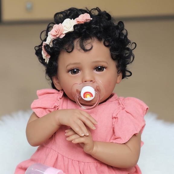 18 Inch Reborn Baby Doll Black Girl - Realistic African American Girl, Real Lifelike Dolls with Soft Weighted Body, Poseable Real Baby Reborn Gift Toy for 3 Years Old Kids