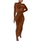 thumbnail image 1 of Vestido de manga larga liso con cuello de tul para mujer Vestido largo de fiesta informal Fridja  NMB2971, 1 of 1