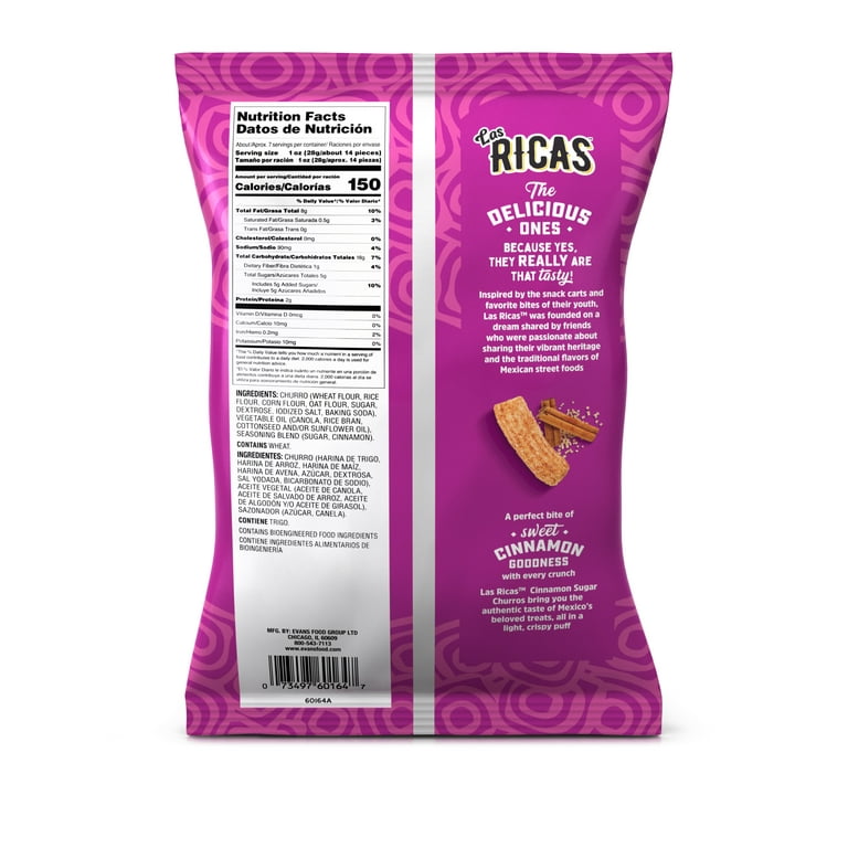 Las Ricas, Cinnamon Sugar Churros, 7 oz, Crispy Bite-sized Snack -  Walmart.com