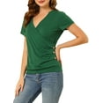 thumbnail image 4 of Allegra K Women's Wrap V Neck Short Sleeve Button Decor Ruched Tops, 4 of 6