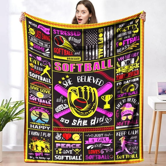 Softball Blanket Gifts for Girls Boys Team Ultra Soft Warm Flannel Softball Throw Blanket Softball Lovers Merch Stuff for Women Men 40"x50"