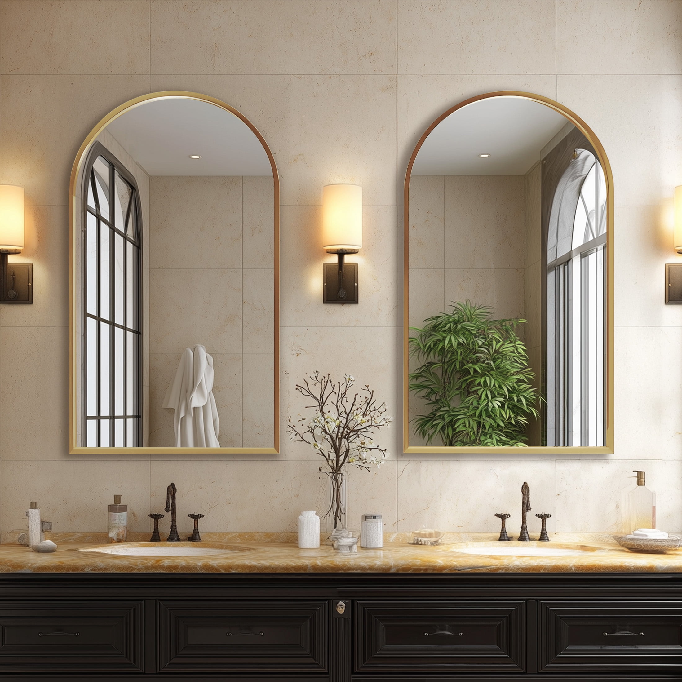 EDX 26"X38" Arched Bathroom Mirror, Wall Mounted Mirror with Aluminum Alloy Frame, Bathroom Mirror for Living Room, Bedroom, Bathroom and Entryway, Gold