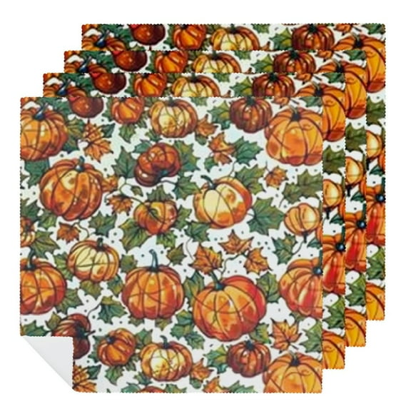 Qinduosi Fall Cloth Napkin, Thanksgiving Autumn Harvest Orange Watercolor Pumpkins Party Dinner Decoration Washable Napkins 2 PCS