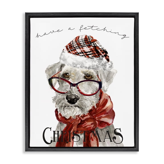 Stupell Industries Eclectic Have a Fetching Christmas Dog Black Floating Frame Canvas Art, 25 x 31, by Livi Finn