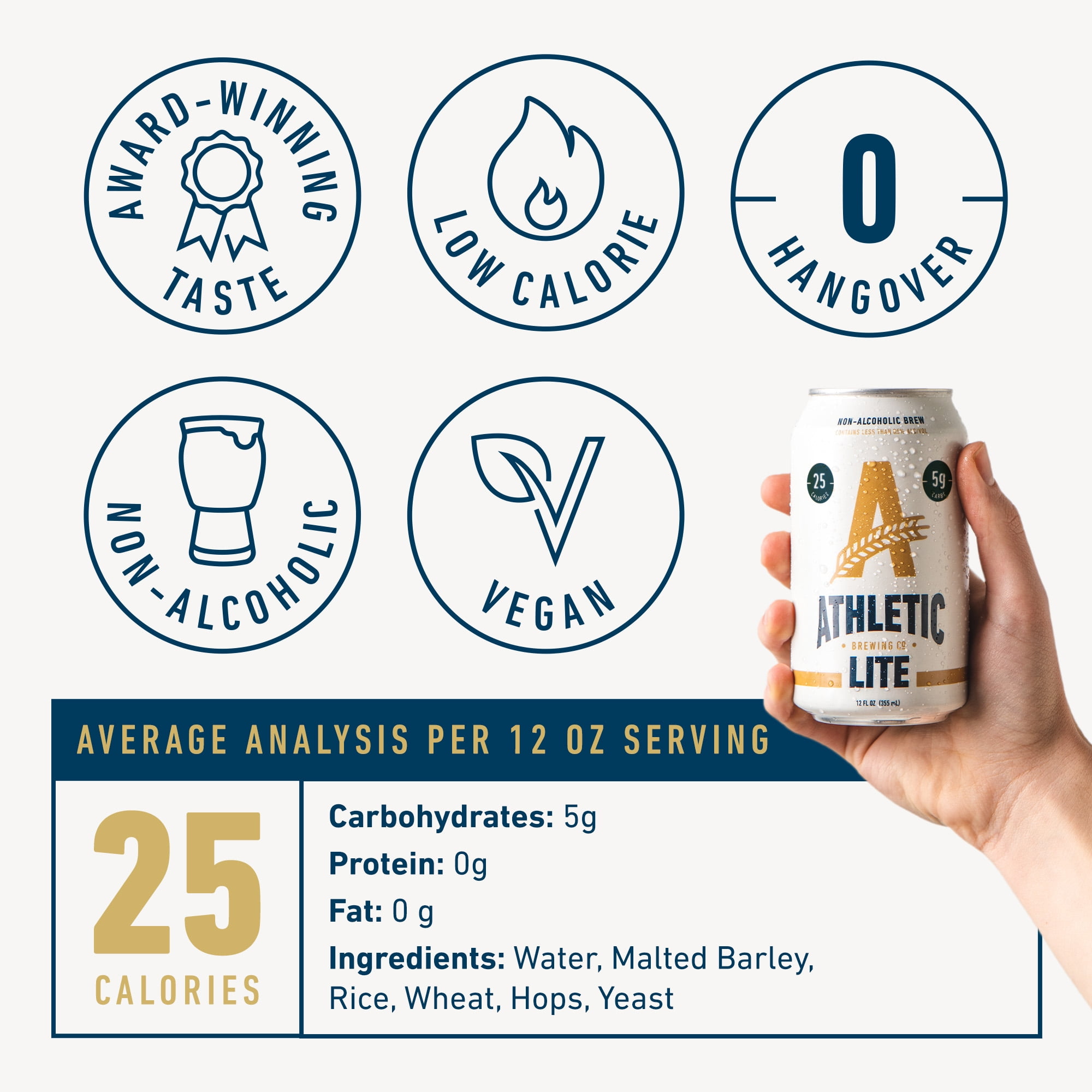 Athletic Brewing Company Athletic Lite, Light Non-Alcoholic Beer, 6 pack, 12 fl oz, <0.5% ABV