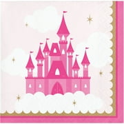 Party Central Club Pack of 192 Pink and White Princess Castle 2-Ply Cocktail Napkins 5"