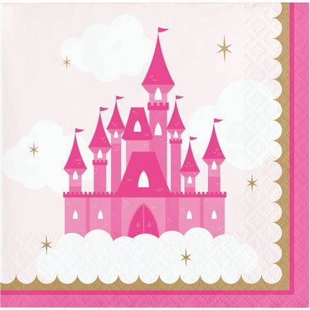 Party Central Club Pack of 192 Pink and White Princess Castle 2-Ply Cocktail Napkins 5"