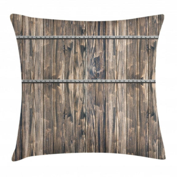 Wooden Decor Throw Pillow Cushion Cover, Rustic Wooden Long Farmhouse Themed Planks with Screws and Lines Art, Decorative Square Accent Pillow Case, 16 X 16 Inches, Brown and Grey, by Ambesonne