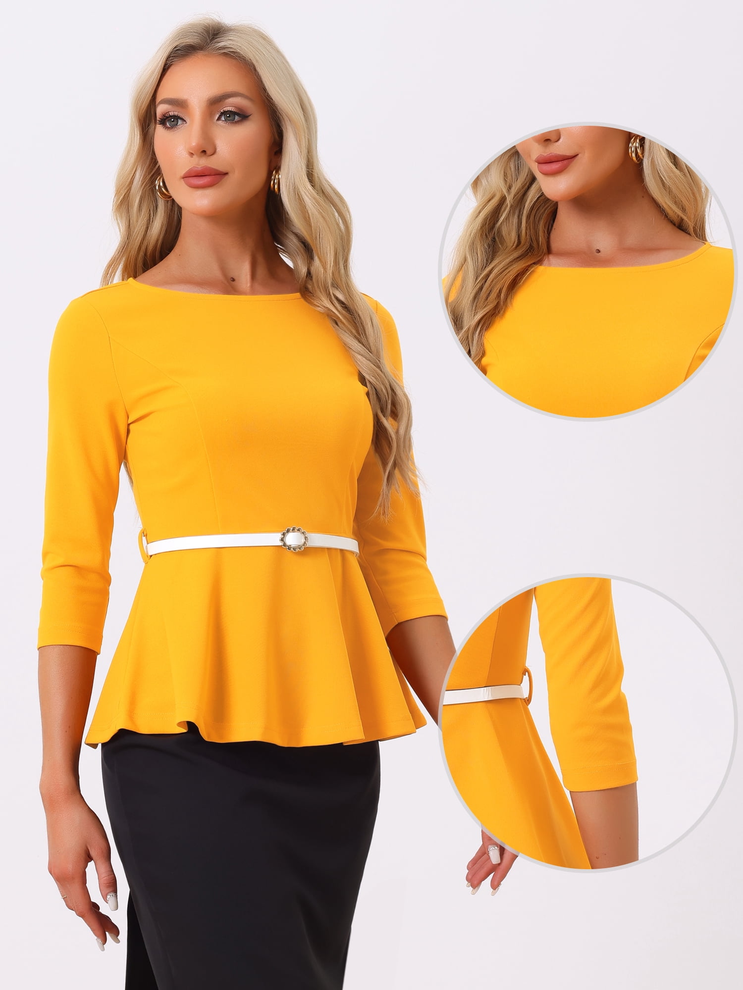 DARING DIVA Women's Round Neck 3/4 Sleeve Elegant Work Peplum Tops XS Orange