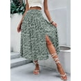 thumbnail image 5 of Women'S Print Long Skirts High Waist Split A Line Full Length Maxi Skirt Green M, 5 of 8