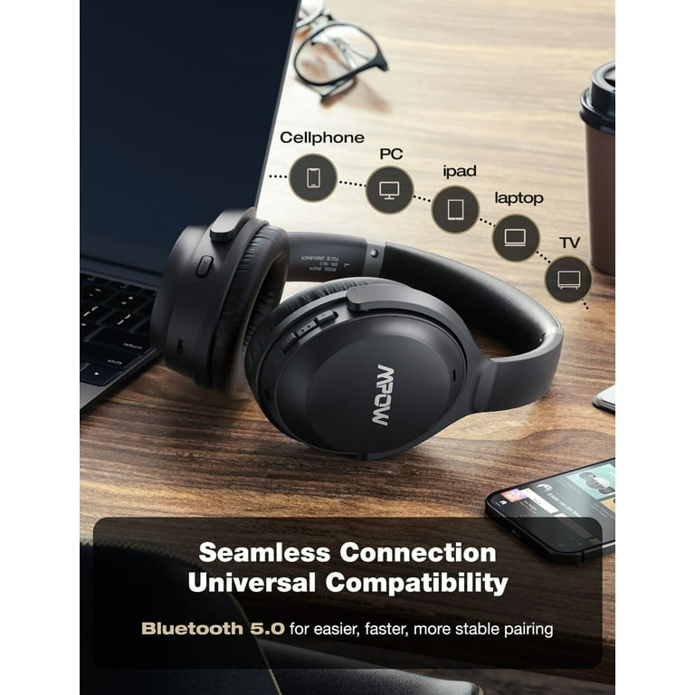 MPOW H12 IPO Noise Cancelling Bluetooth 5.0 Headset CVC8.0 Mic 40H Playtime Travel Office Compatible Walmart